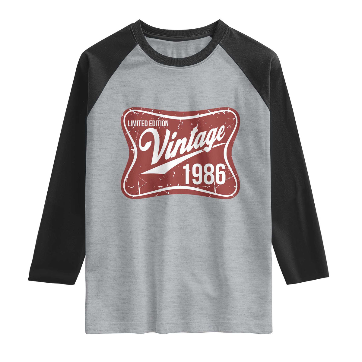 40th Birthday Beer Lover Vintage 1986 Limited Edition Raglan Shirt Red Metal Beer Soft Sign Graphic