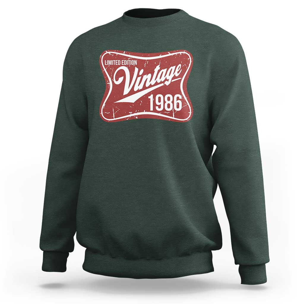 40th Birthday Beer Lover Vintage 1986 Limited Edition Sweatshirt Red Metal Beer Soft Sign Graphic