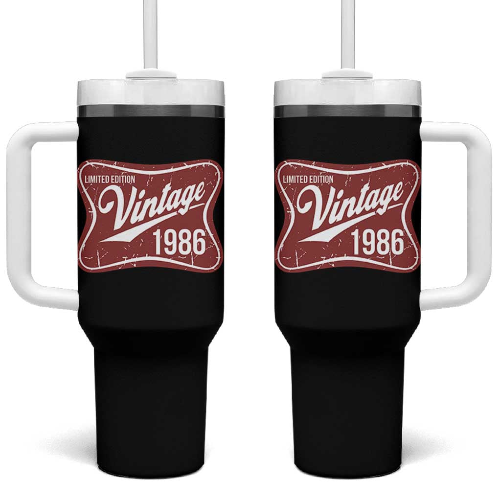 40th Birthday Beer Lover Vintage 1986 Limited Edition Tumbler With Handle Red Metal Beer Soft Sign Graphic