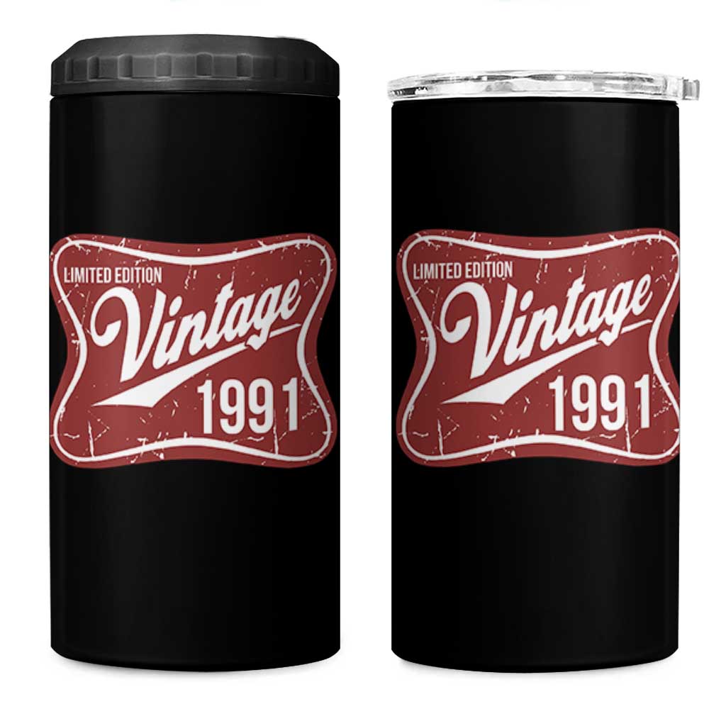 35th Birthday Beer Lover Vintage 1991 Limited Edition 4 in 1 Can Cooler Tumbler Red Metal Beer Soft Sign Graphic