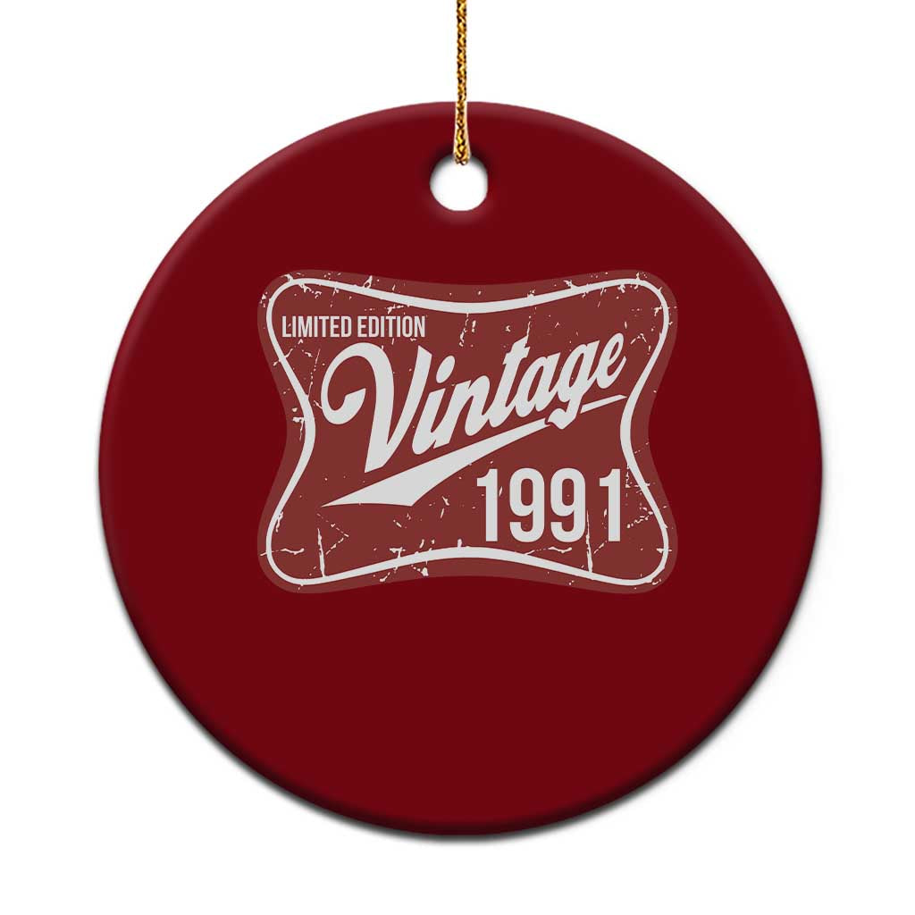 35th Birthday Beer Lover Vintage 1991 Limited Edition Ceramic Ornament Red Metal Beer Soft Sign Graphic
