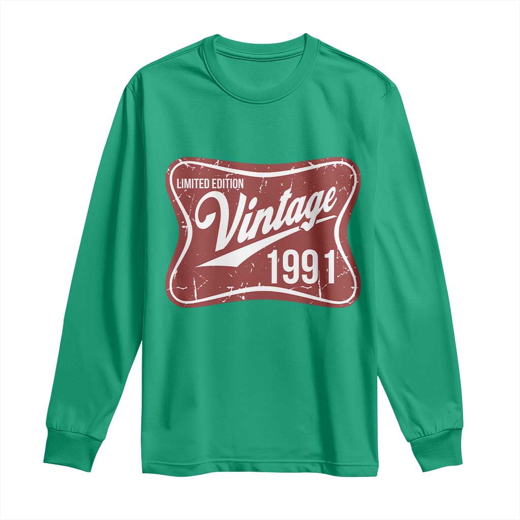 35th Birthday Beer Lover Vintage 1991 Limited Edition Long Sleeve Shirt Red Metal Beer Soft Sign Graphic