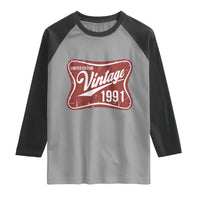 35th Birthday Beer Lover Vintage 1991 Limited Edition Raglan Shirt Red Metal Beer Soft Sign Graphic
