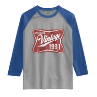 35th Birthday Beer Lover Vintage 1991 Limited Edition Raglan Shirt Red Metal Beer Soft Sign Graphic