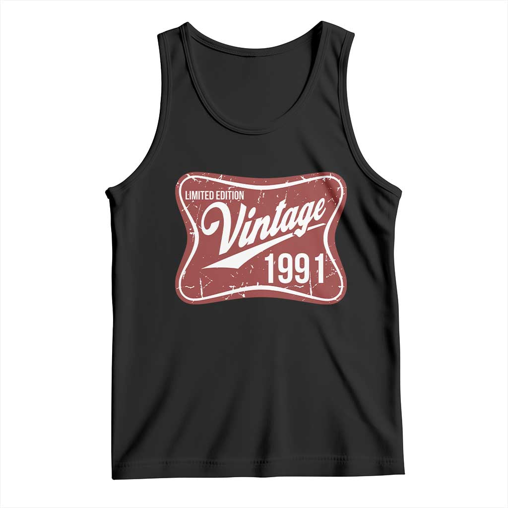 35th Birthday Beer Lover Vintage 1991 Limited Edition Tank Top Red Metal Beer Soft Sign Graphic