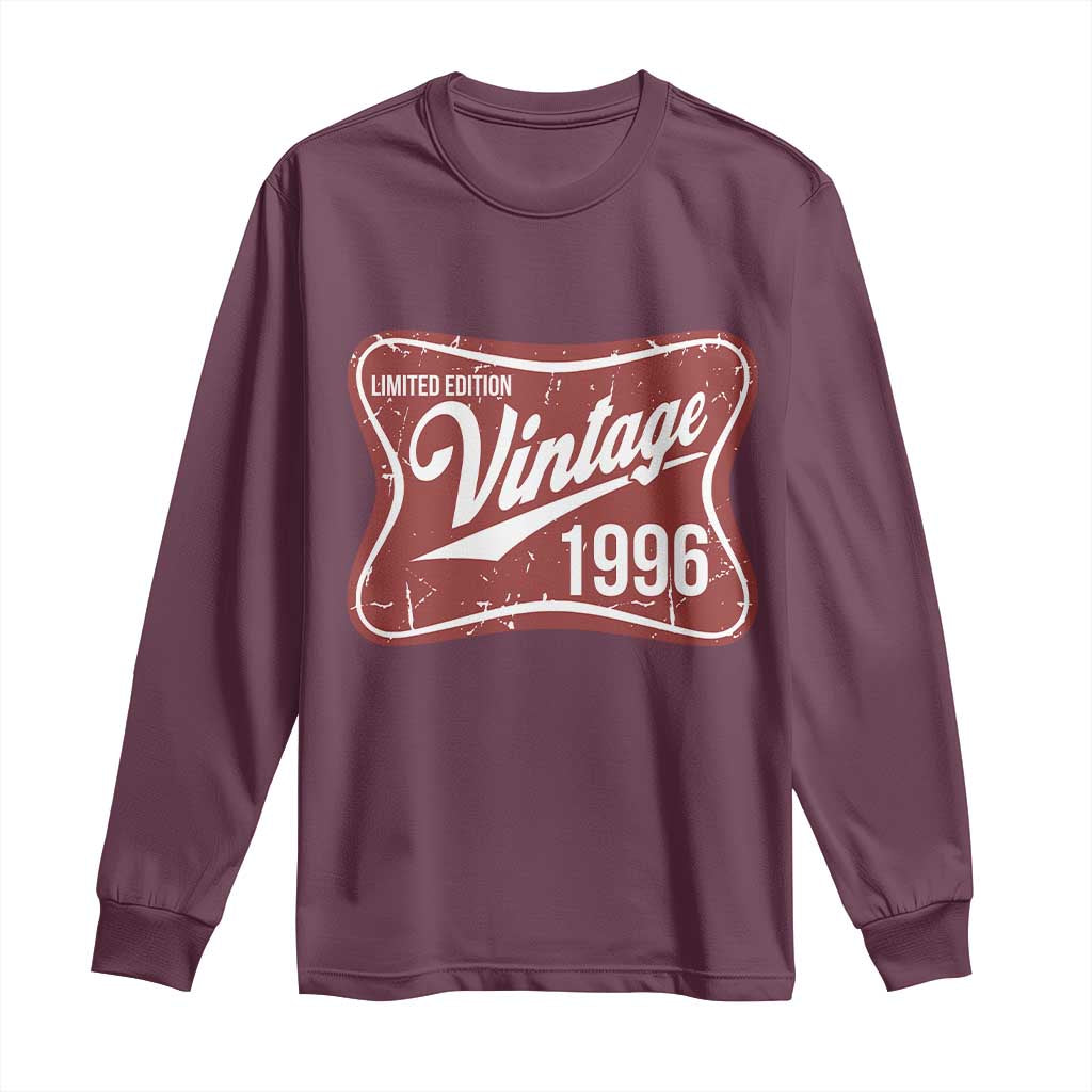 30th Birthday Beer Lover Vintage 1996 Limited Edition Long Sleeve Shirt Red Metal Beer Soft Sign Graphic