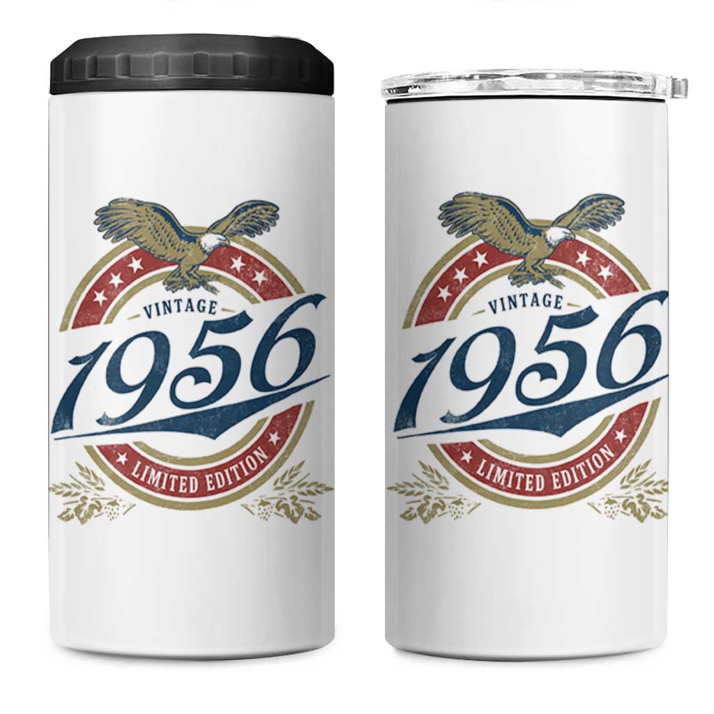 70th Birthday Beer Lover Vintage 1956 Limited Edition 4 in 1 Can Cooler Tumbler Bald Eagle