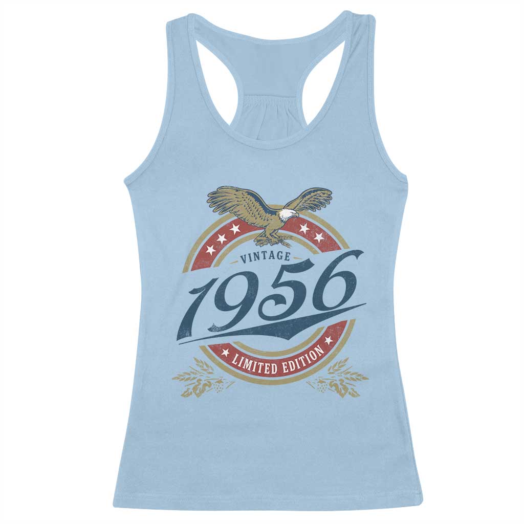 70th Birthday Beer Lover Vintage 1956 Limited Edition Racerback Tank Top Bald Eagle