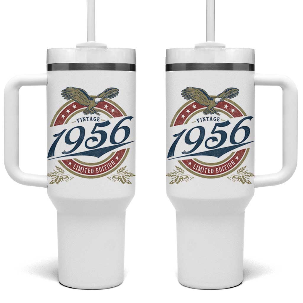 70th Birthday Beer Lover Vintage 1956 Limited Edition Tumbler With Handle Bald Eagle