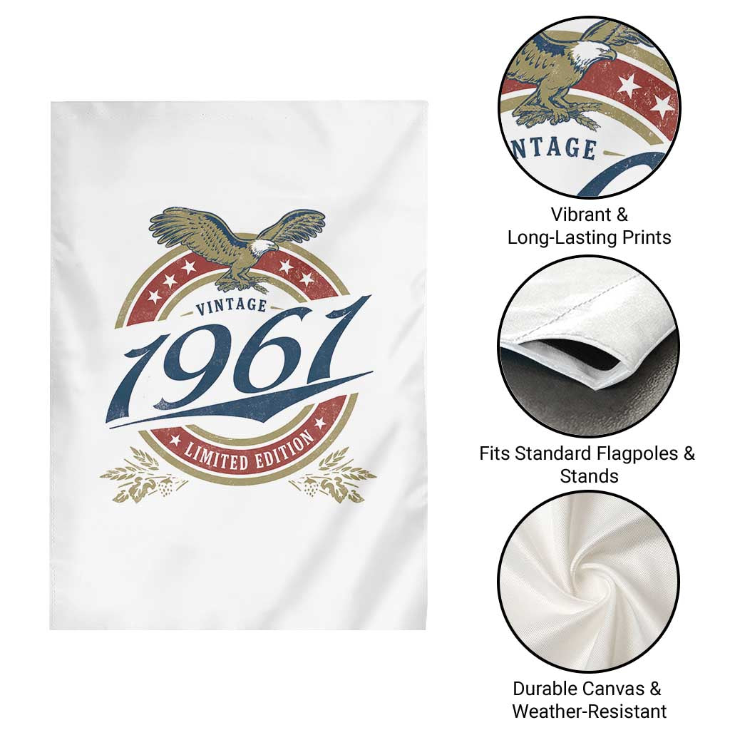 65th Birthday Beer Lover Vintage 1961 Limited Edition Garden Flag Bald Eagle