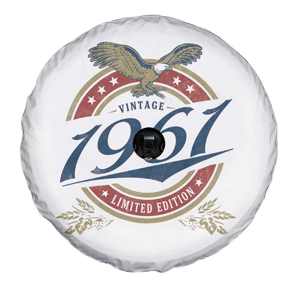 65th Birthday Beer Lover Vintage 1961 Limited Edition Spare Tire Cover Bald Eagle