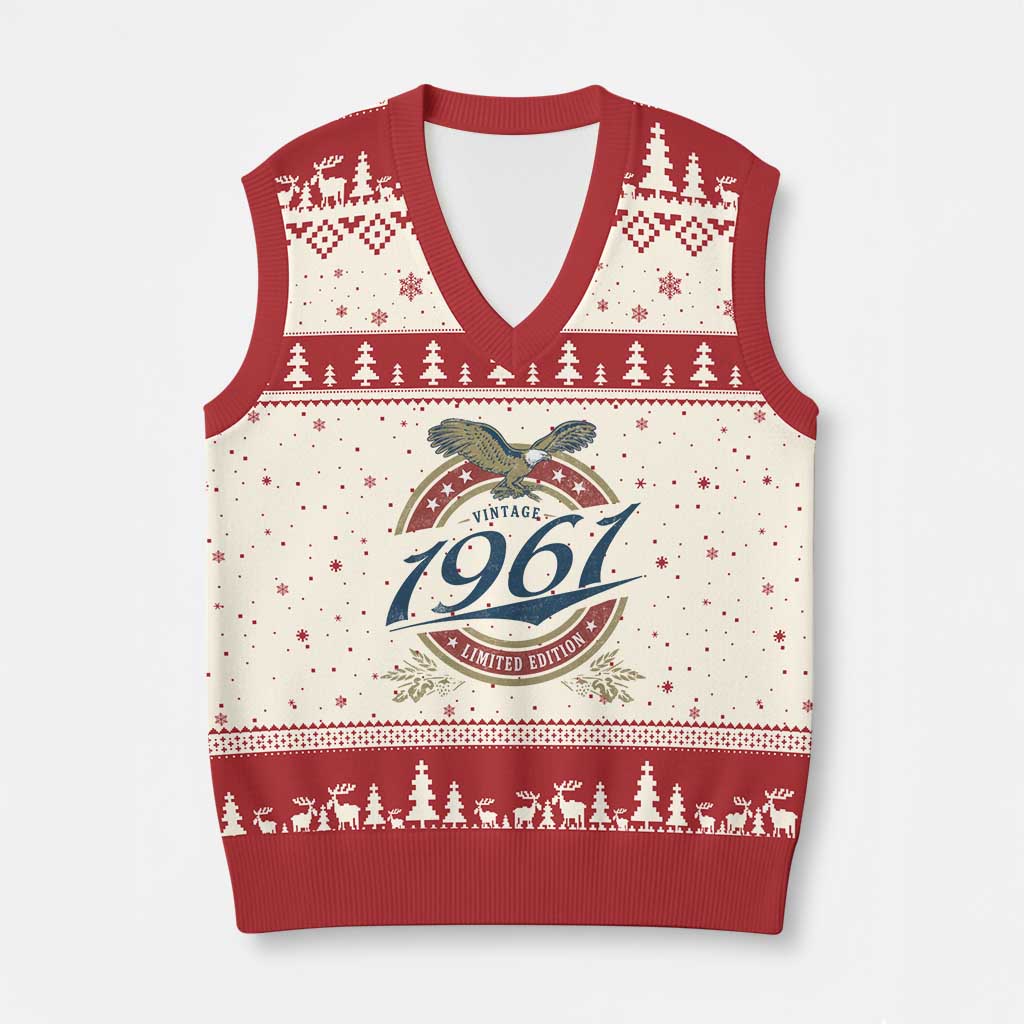 65th Birthday Beer Lover Vintage 1961 Limited Edition V-Neck Knit Sweater Vest Bald Eagle