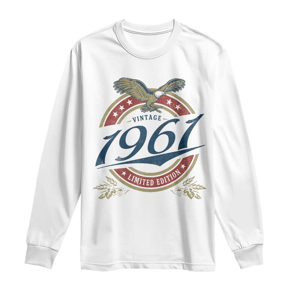 65th Birthday Beer Lover Vintage 1961 Limited Edition Long Sleeve Shirt Bald Eagle