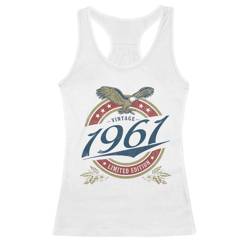 65th Birthday Beer Lover Vintage 1961 Limited Edition Racerback Tank Top Bald Eagle