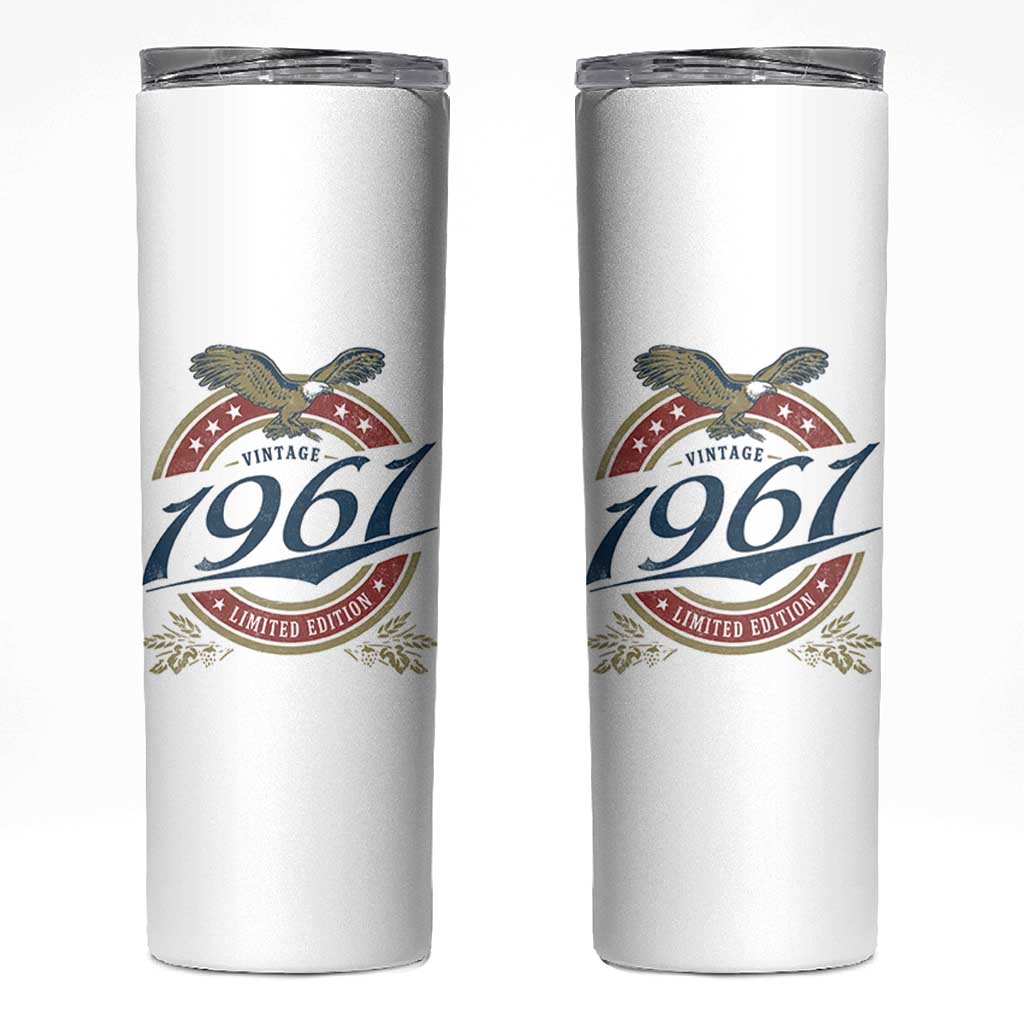 65th Birthday Beer Lover Vintage 1961 Limited Edition Skinny Tumbler Bald Eagle