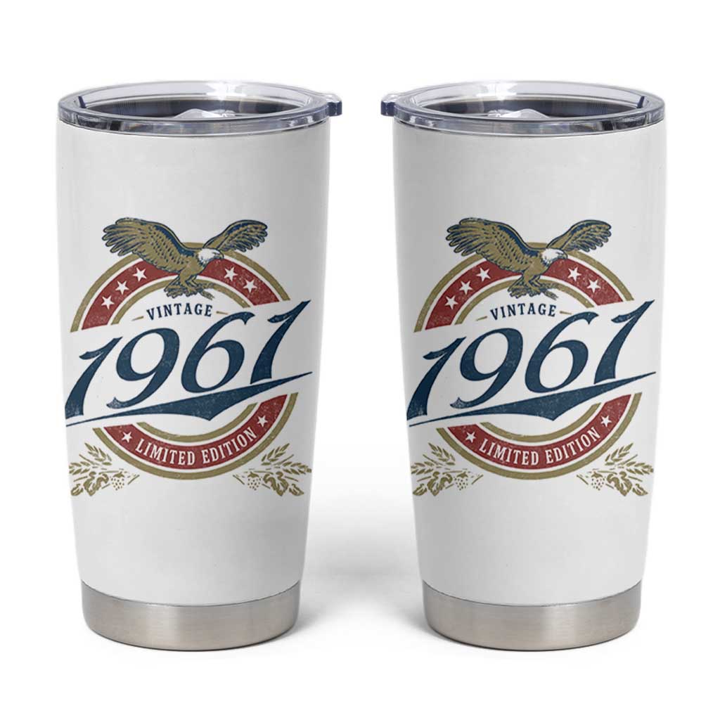 65th Birthday Beer Lover Vintage 1961 Limited Edition Tumbler Cup Bald Eagle