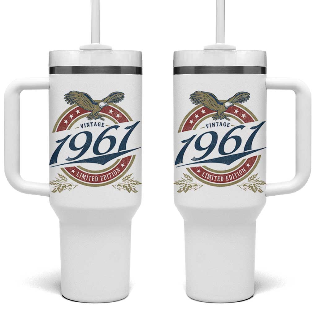 65th Birthday Beer Lover Vintage 1961 Limited Edition Tumbler With Handle Bald Eagle