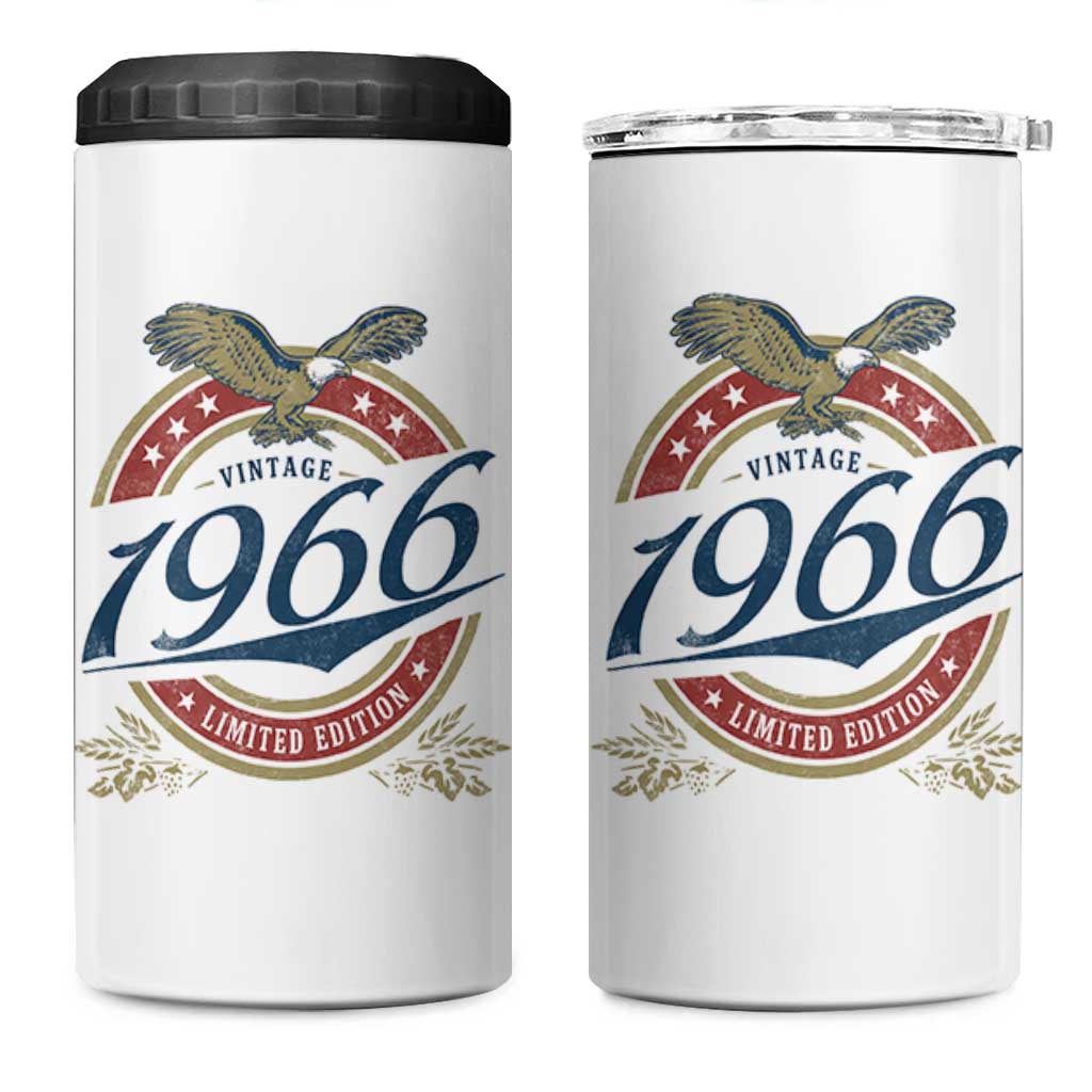 60th Birthday Beer Lover Vintage 1966 Limited Edition 4 in 1 Can Cooler Tumbler Bald Eagle