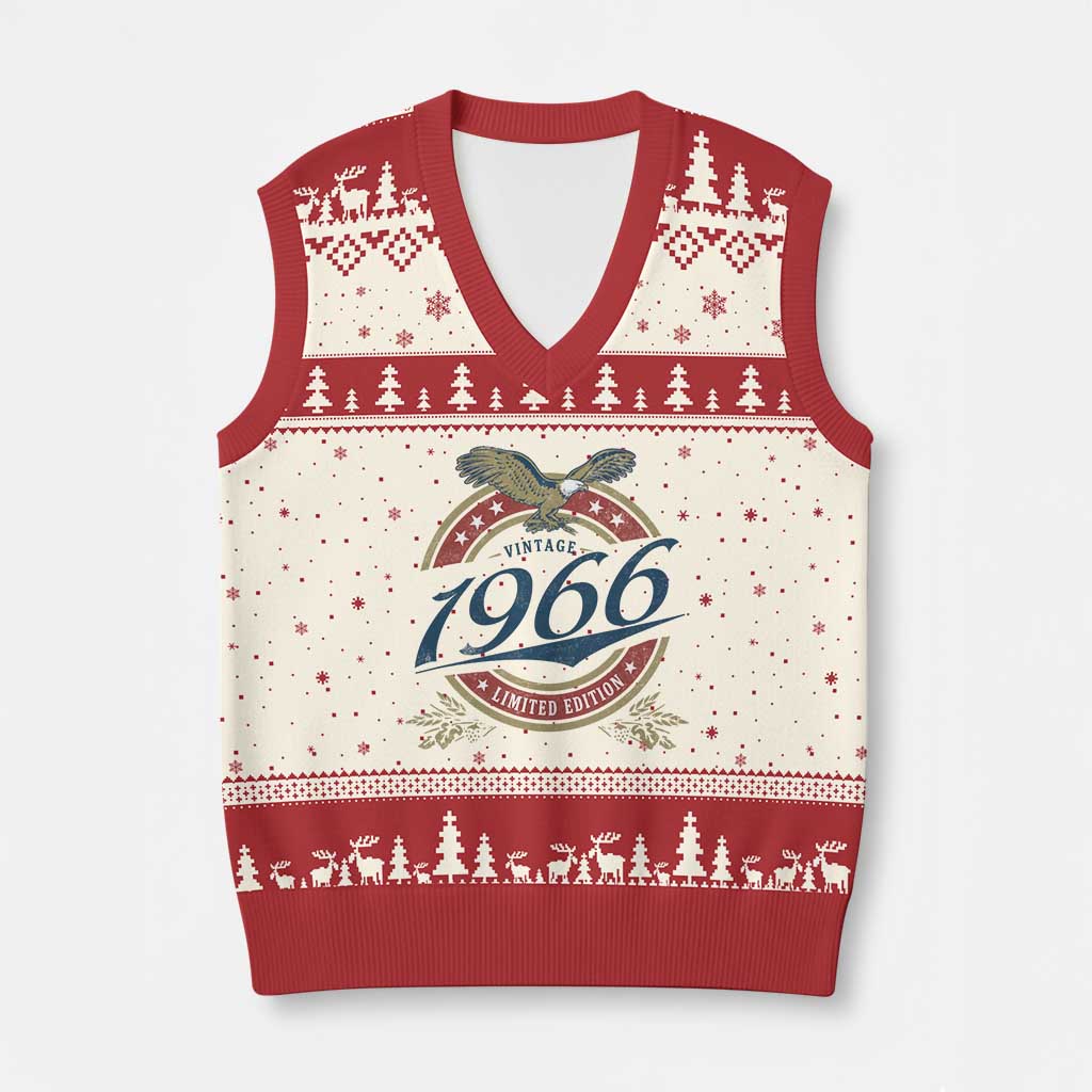 60th Birthday Beer Lover Vintage 1966 Limited Edition V-Neck Knit Sweater Vest Bald Eagle