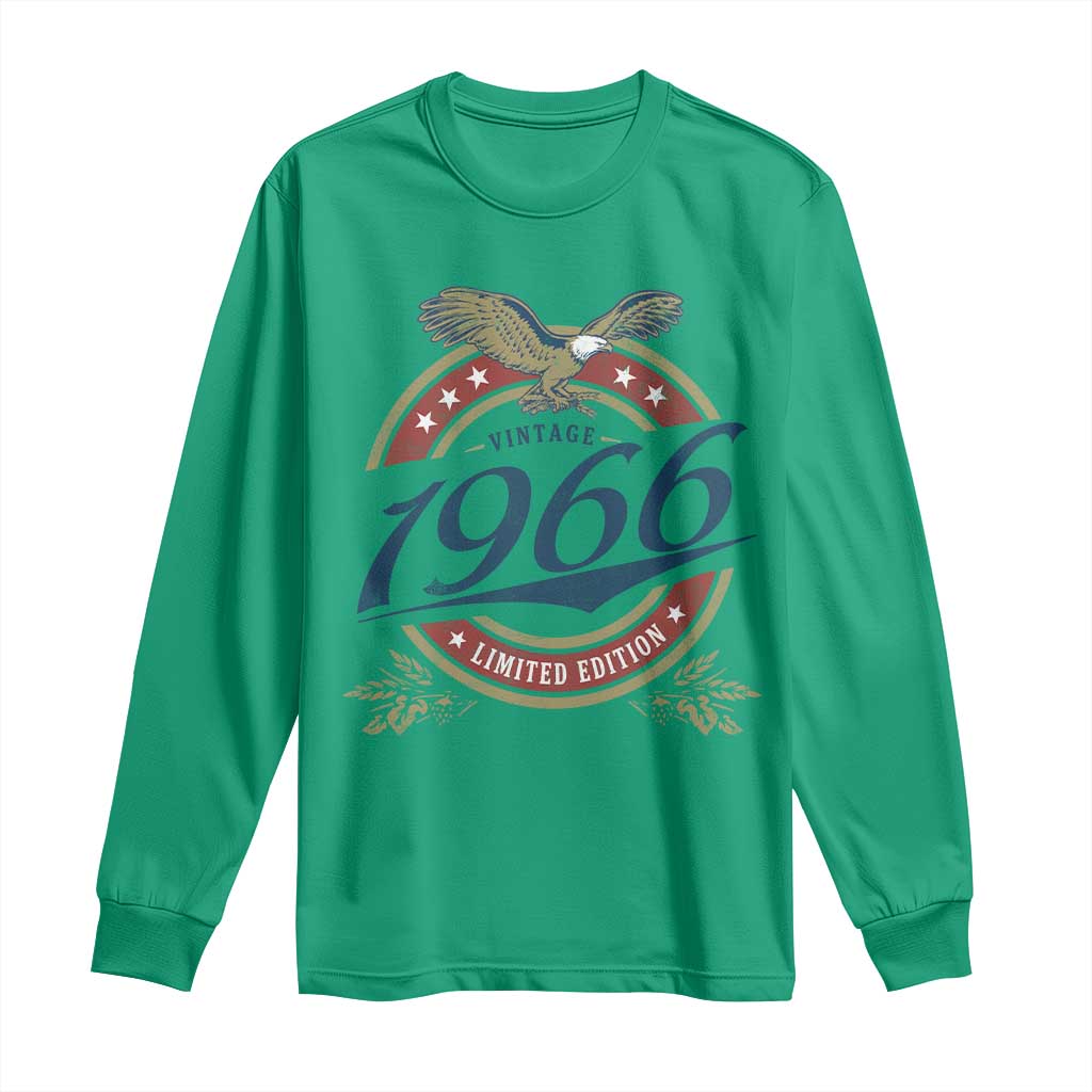 60th Birthday Beer Lover Vintage 1966 Limited Edition Long Sleeve Shirt Bald Eagle