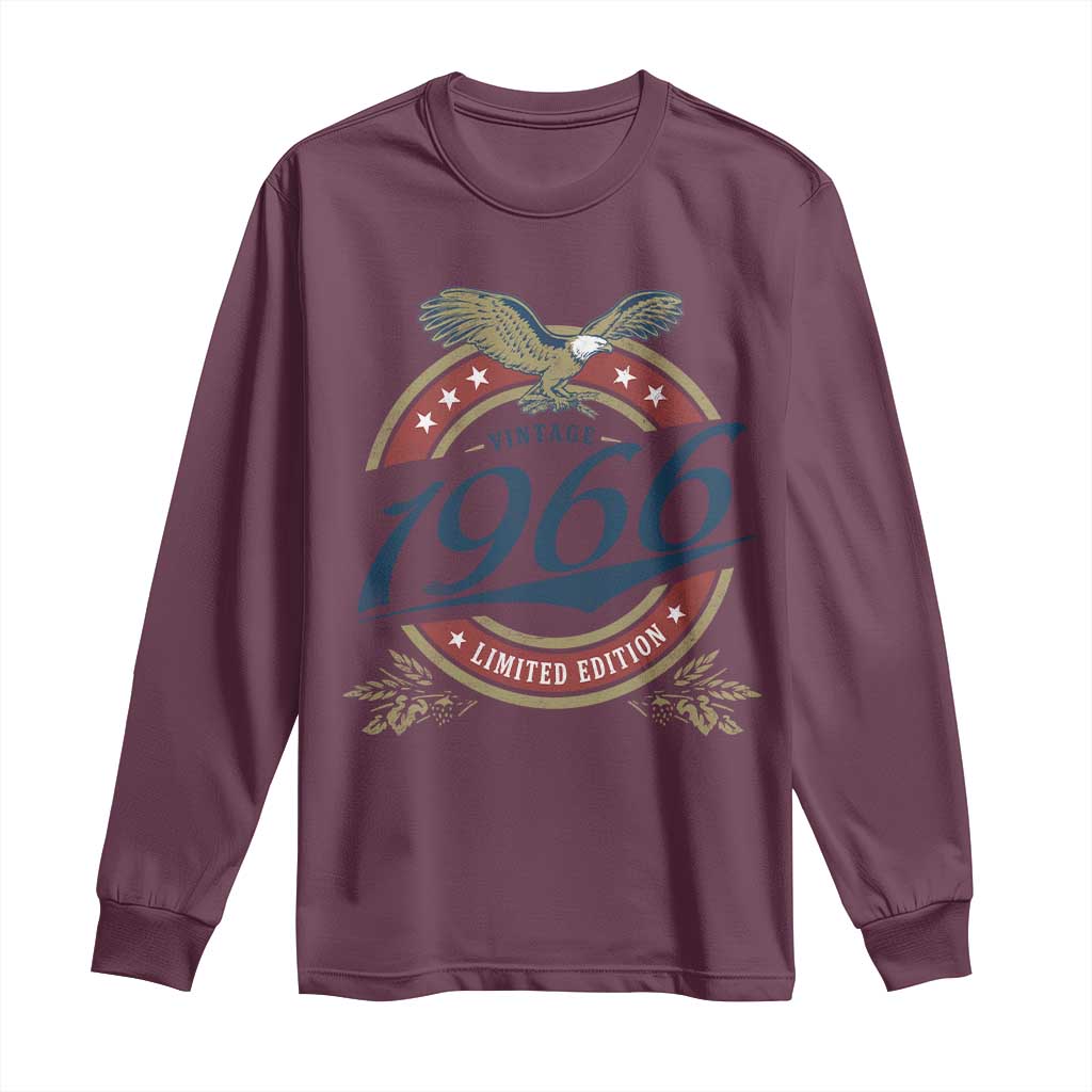 60th Birthday Beer Lover Vintage 1966 Limited Edition Long Sleeve Shirt Bald Eagle