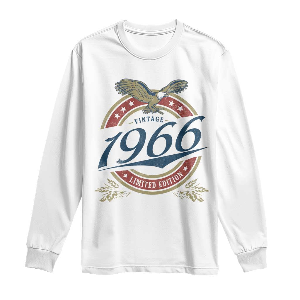 60th Birthday Beer Lover Vintage 1966 Limited Edition Long Sleeve Shirt Bald Eagle