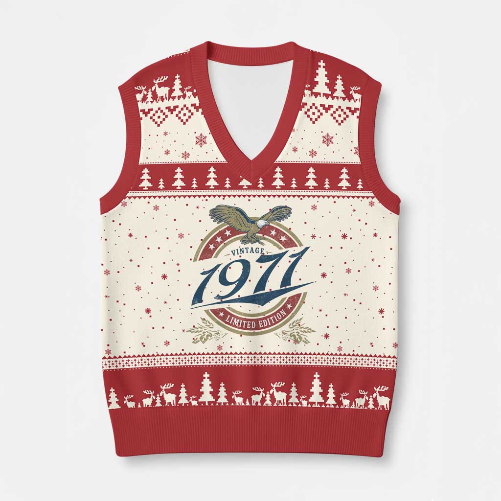 55th Birthday Beer Lover Vintage 1971 Limited Edition V-Neck Knit Sweater Vest Bald Eagle