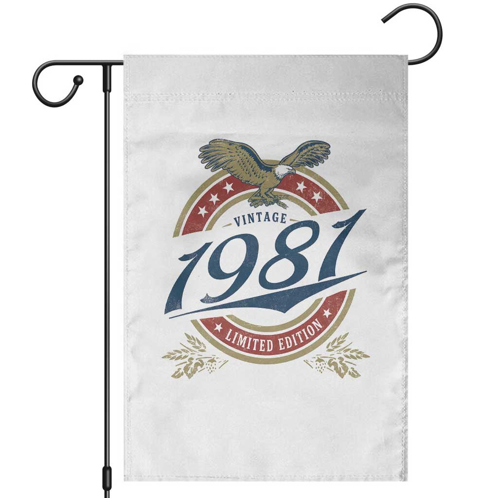 45th Birthday Beer Lover Vintage 1981 Limited Edition Garden Flag Bald Eagle