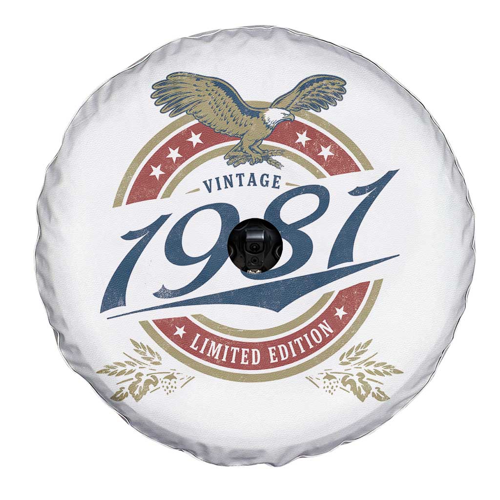 45th Birthday Beer Lover Vintage 1981 Limited Edition Spare Tire Cover Bald Eagle