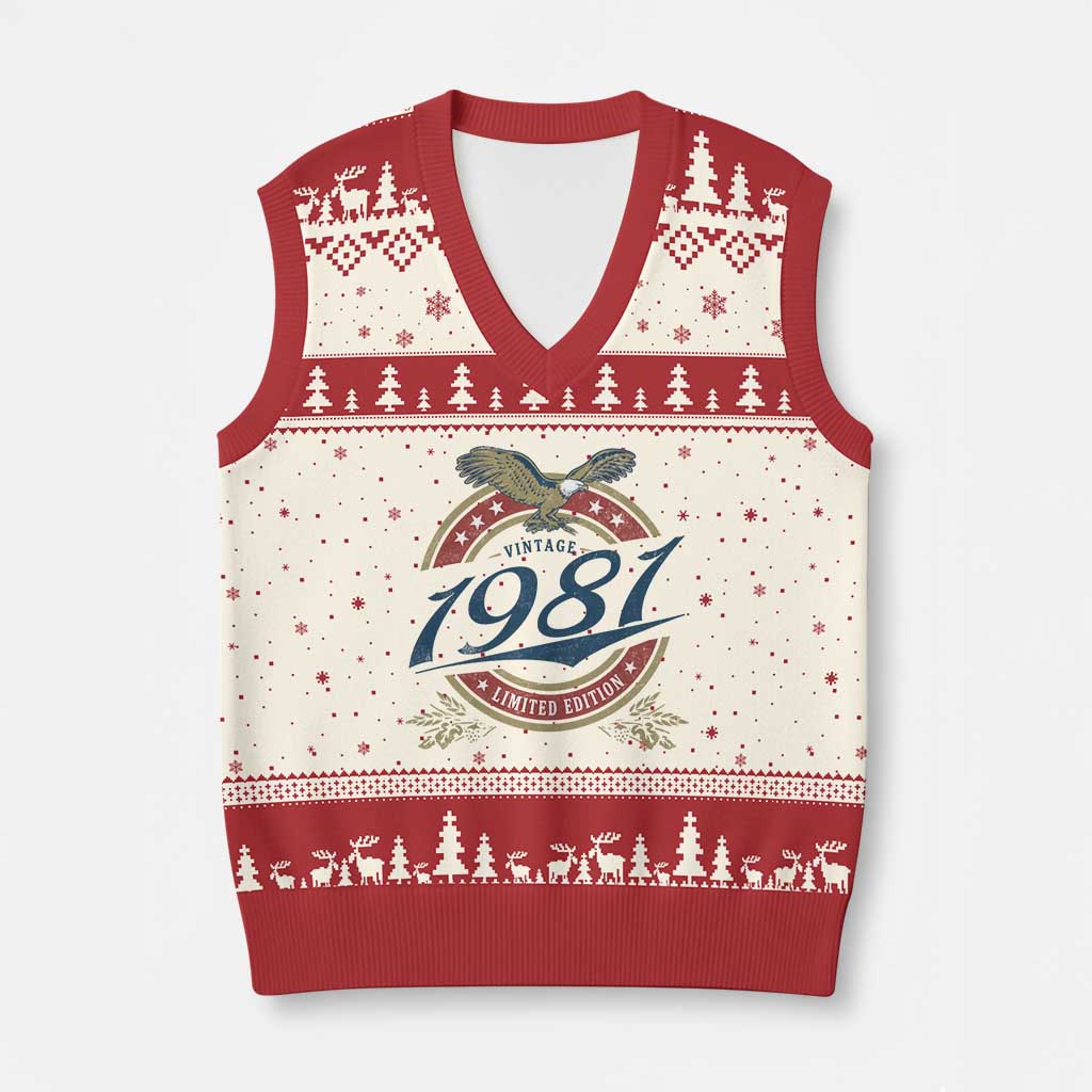 45th Birthday Beer Lover Vintage 1981 Limited Edition V-Neck Knit Sweater Vest Bald Eagle