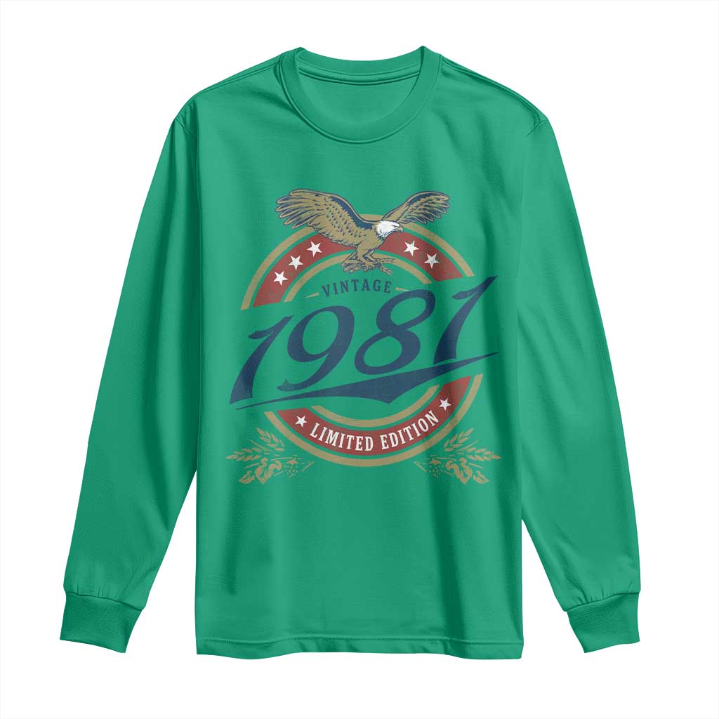 45th Birthday Beer Lover Vintage 1981 Limited Edition Long Sleeve Shirt Bald Eagle