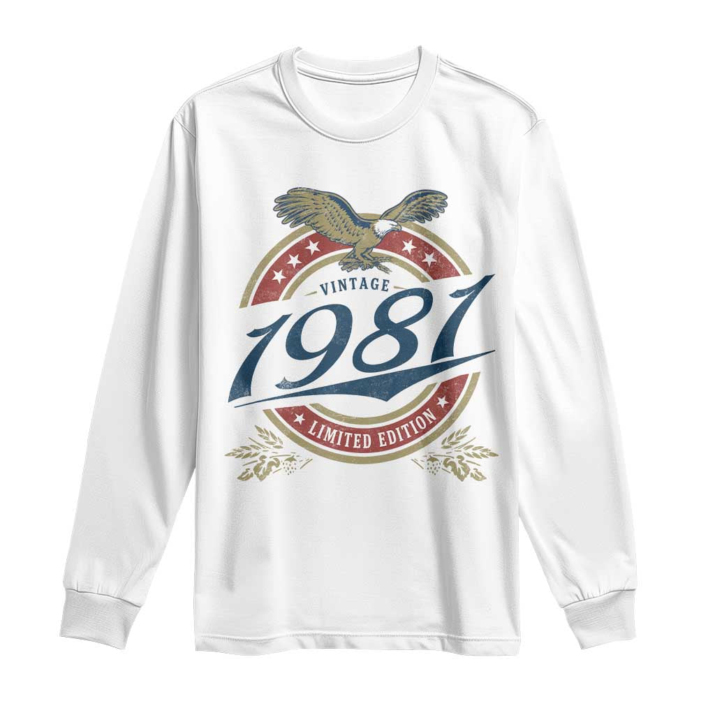 45th Birthday Beer Lover Vintage 1981 Limited Edition Long Sleeve Shirt Bald Eagle