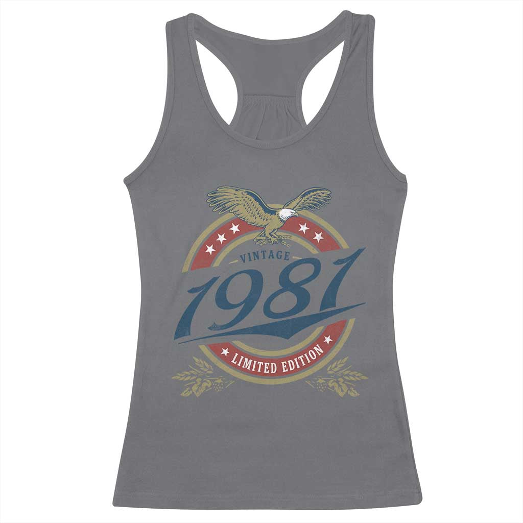 45th Birthday Beer Lover Vintage 1981 Limited Edition Racerback Tank Top Bald Eagle