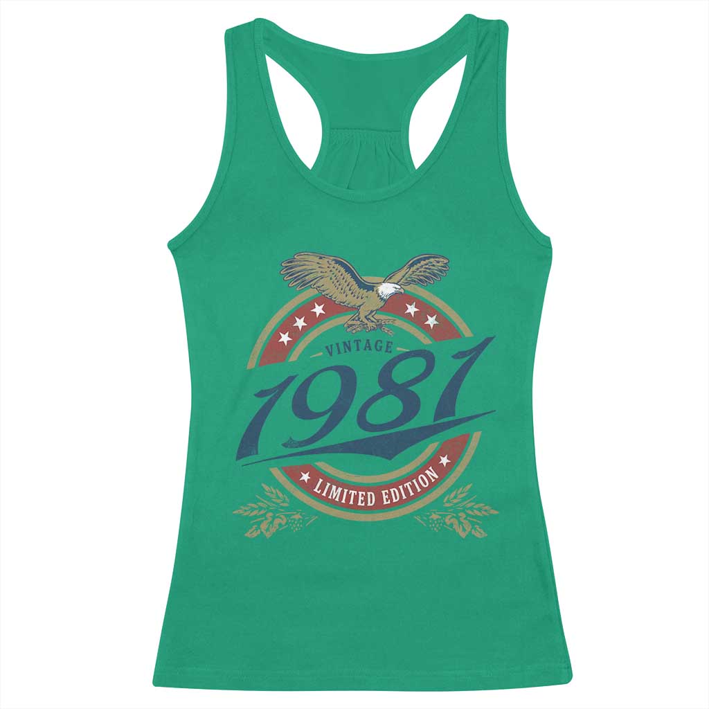 45th Birthday Beer Lover Vintage 1981 Limited Edition Racerback Tank Top Bald Eagle