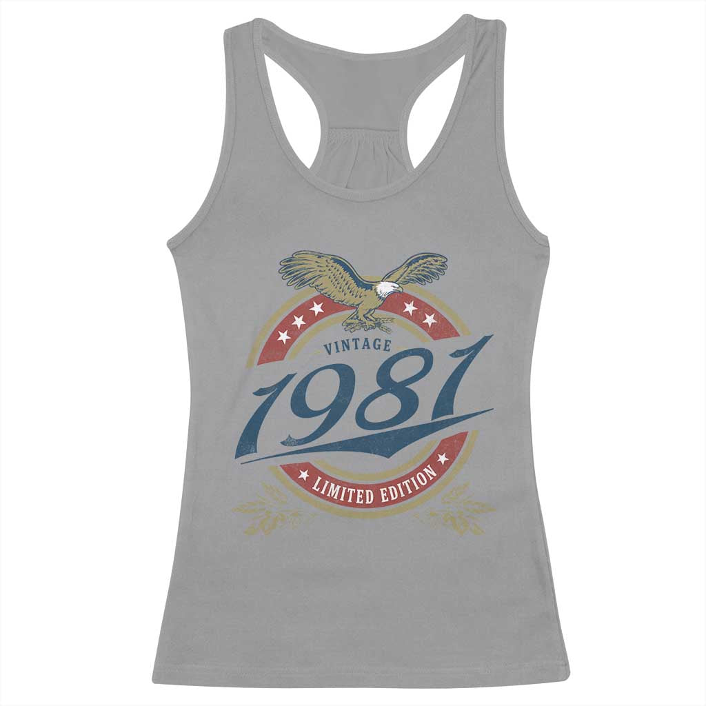 45th Birthday Beer Lover Vintage 1981 Limited Edition Racerback Tank Top Bald Eagle