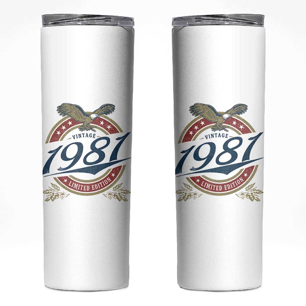 45th Birthday Beer Lover Vintage 1981 Limited Edition Skinny Tumbler Bald Eagle