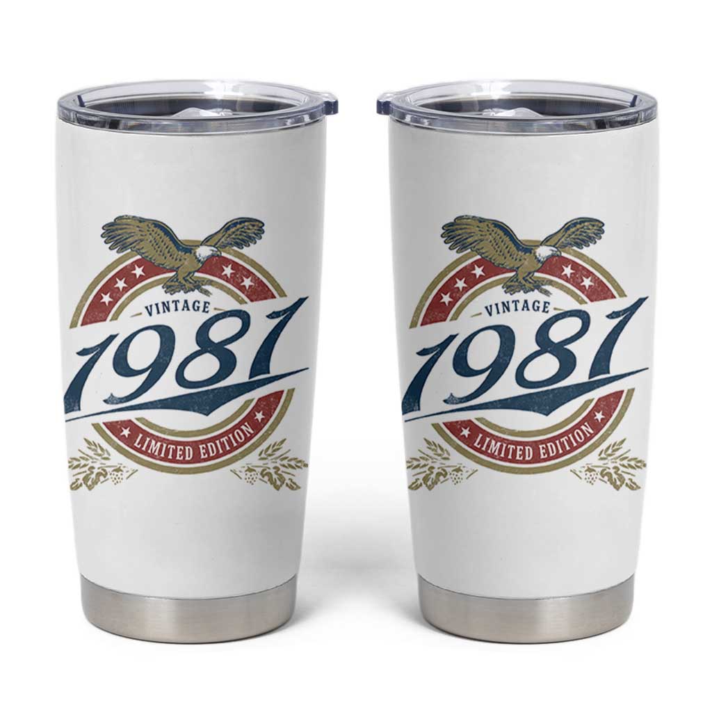 45th Birthday Beer Lover Vintage 1981 Limited Edition Tumbler Cup Bald Eagle