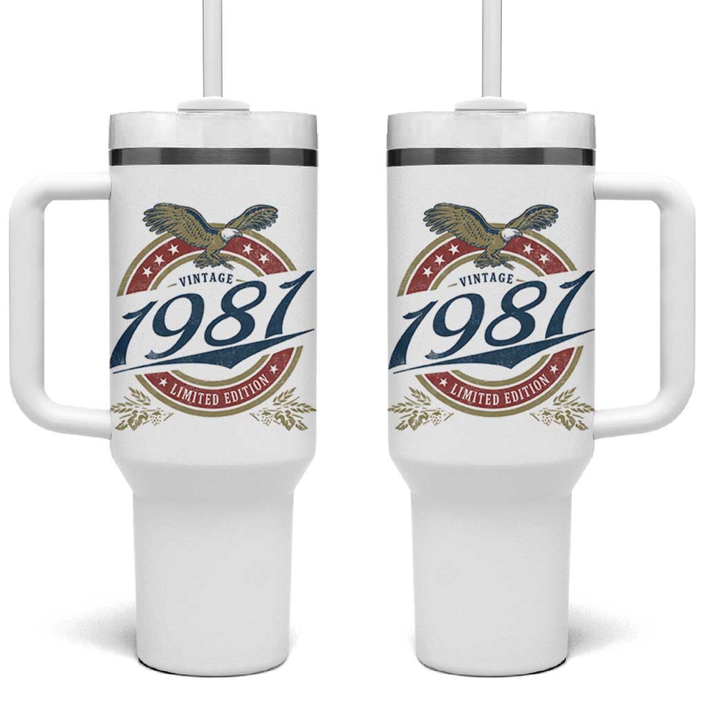 45th Birthday Beer Lover Vintage 1981 Limited Edition Tumbler With Handle Bald Eagle