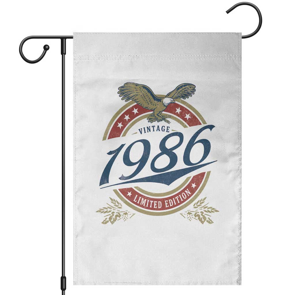 40th Birthday Beer Lover Vintage 1986 Limited Edition Garden Flag Bald Eagle