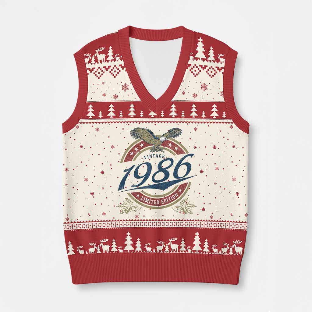 40th Birthday Beer Lover Vintage 1986 Limited Edition V-Neck Knit Sweater Vest Bald Eagle