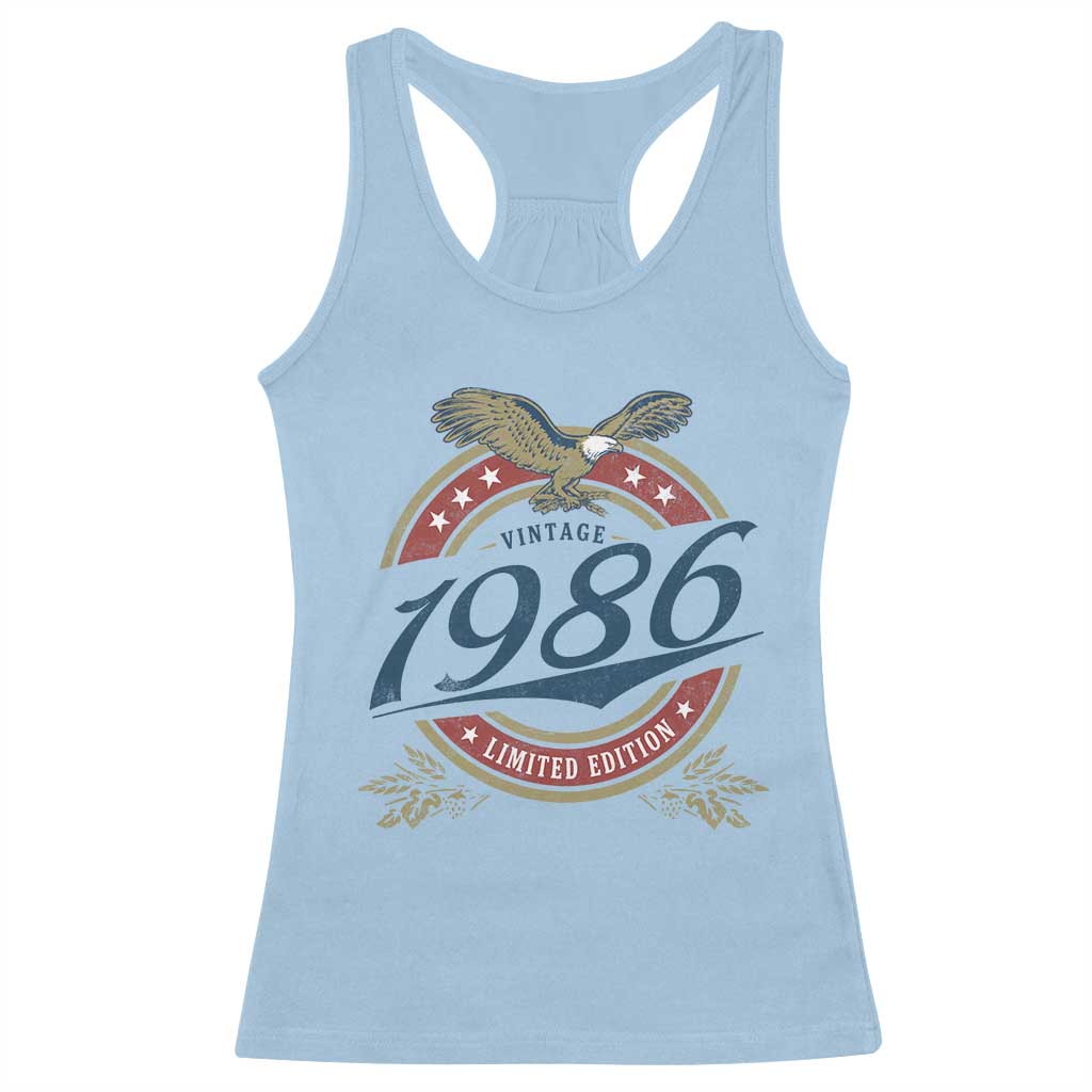 40th Birthday Beer Lover Vintage 1986 Limited Edition Racerback Tank Top Bald Eagle