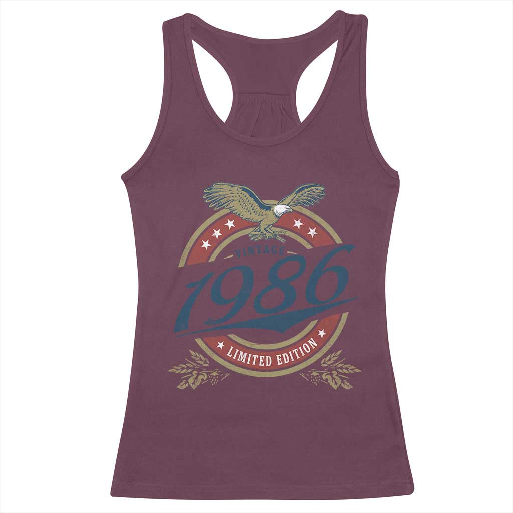 40th Birthday Beer Lover Vintage 1986 Limited Edition Racerback Tank Top Bald Eagle