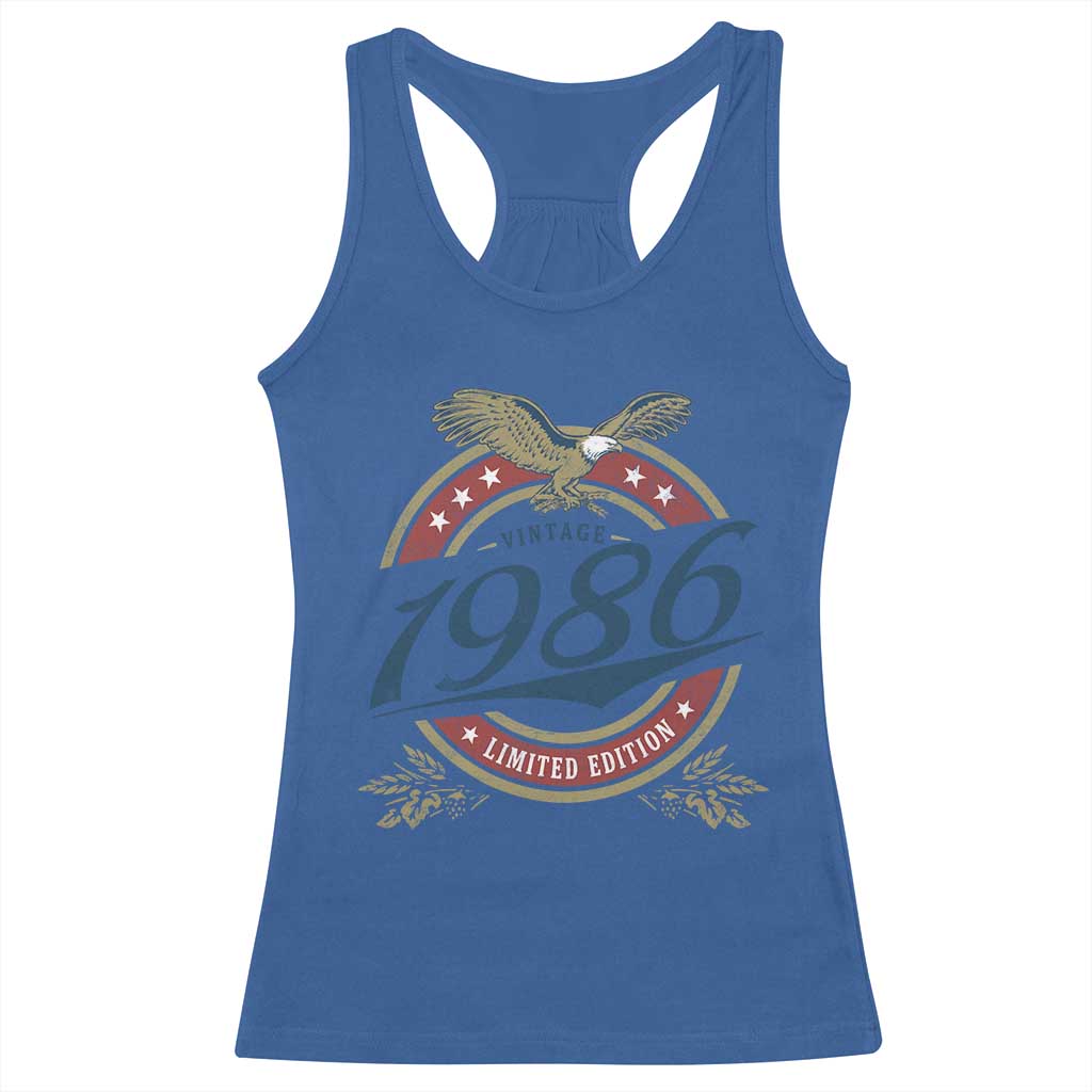 40th Birthday Beer Lover Vintage 1986 Limited Edition Racerback Tank Top Bald Eagle