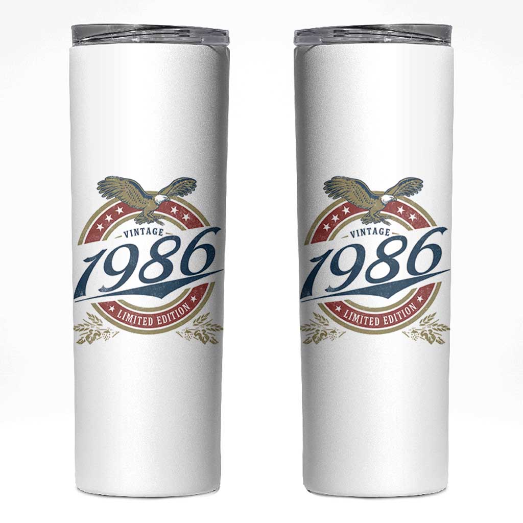 40th Birthday Beer Lover Vintage 1986 Limited Edition Skinny Tumbler Bald Eagle