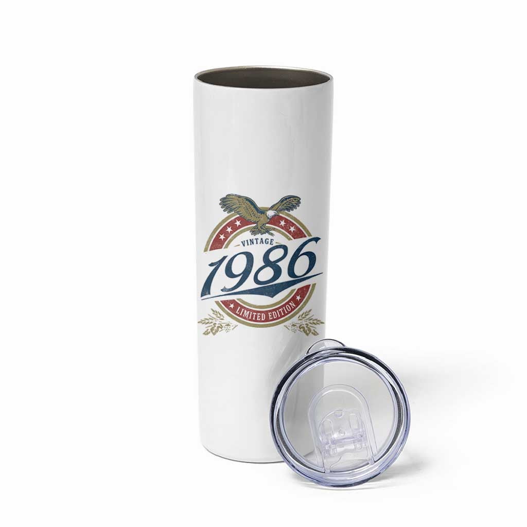 40th Birthday Beer Lover Vintage 1986 Limited Edition Skinny Tumbler Bald Eagle