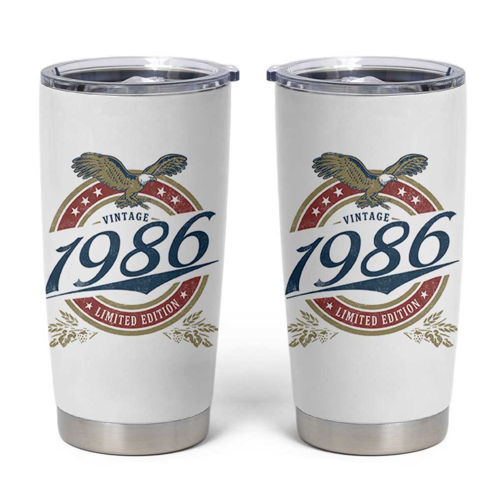 40th Birthday Beer Lover Vintage 1986 Limited Edition Tumbler Cup Bald Eagle