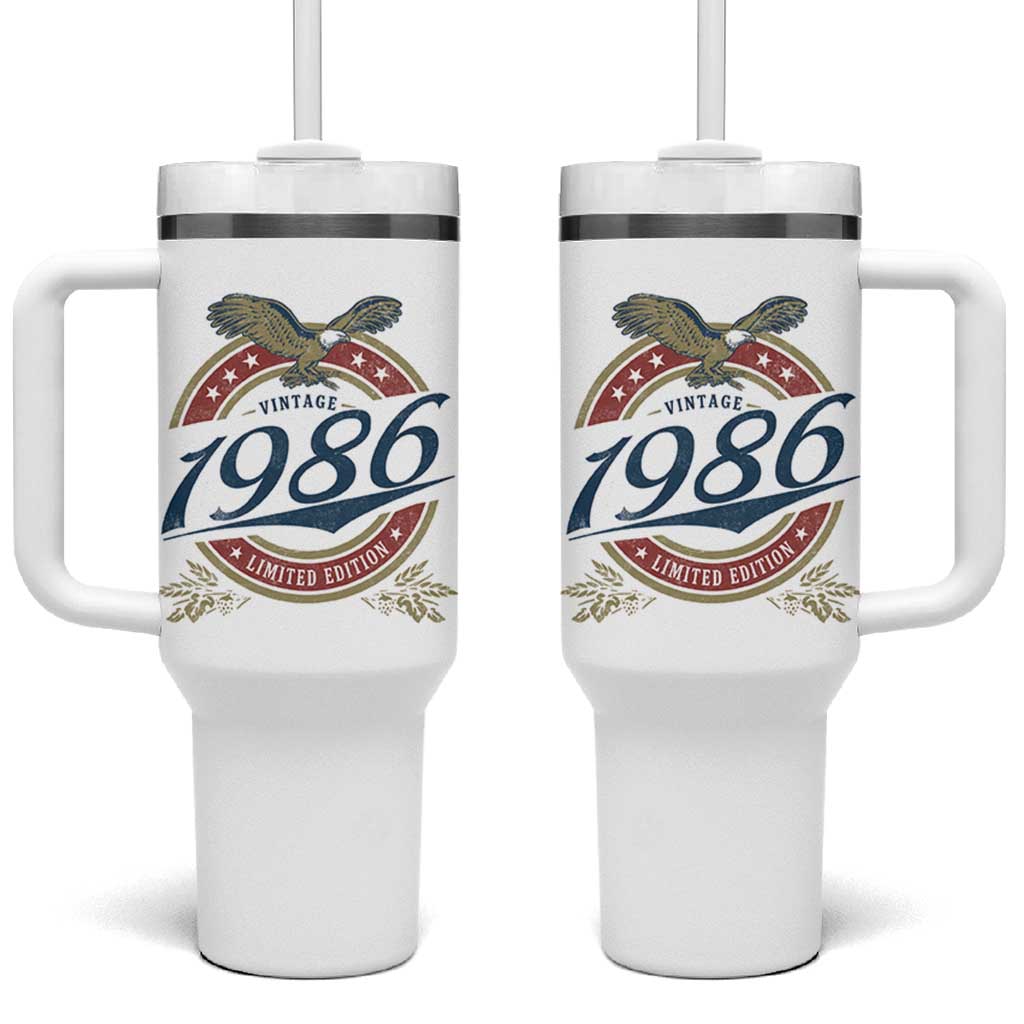 40th Birthday Beer Lover Vintage 1986 Limited Edition Tumbler With Handle Bald Eagle