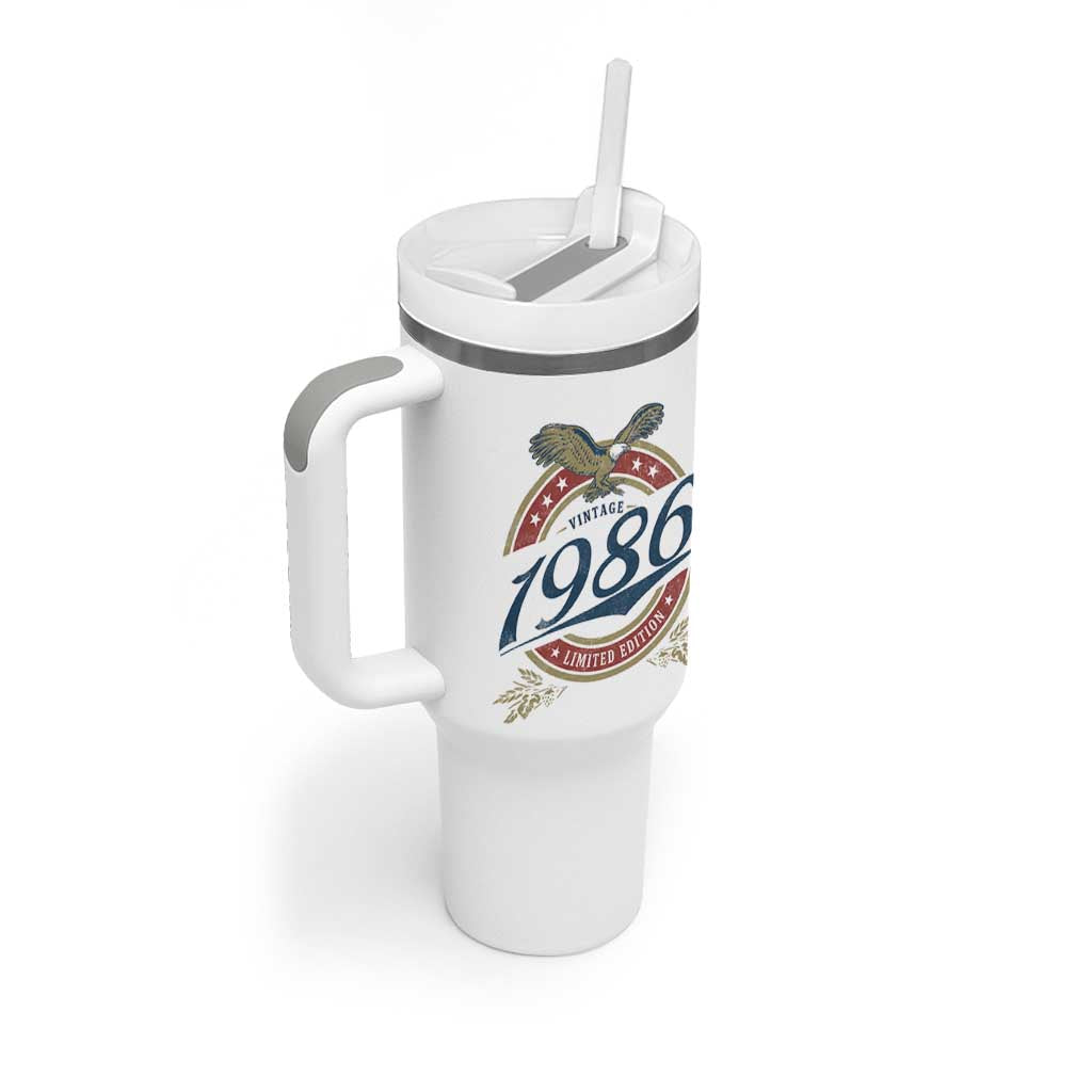 40th Birthday Beer Lover Vintage 1986 Limited Edition Tumbler With Handle Bald Eagle