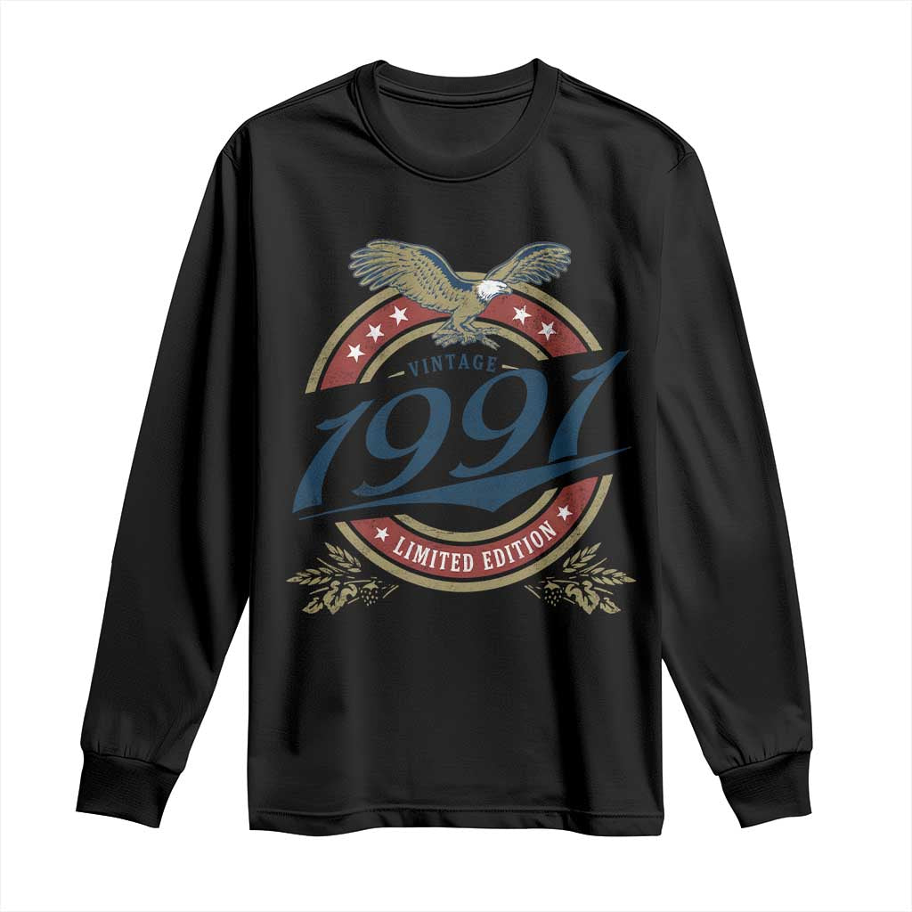 35th Birthday Beer Lover Vintage 1991 Limited Edition Long Sleeve Shirt Bald Eagle
