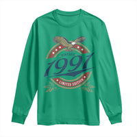 35th Birthday Beer Lover Vintage 1991 Limited Edition Long Sleeve Shirt Bald Eagle
